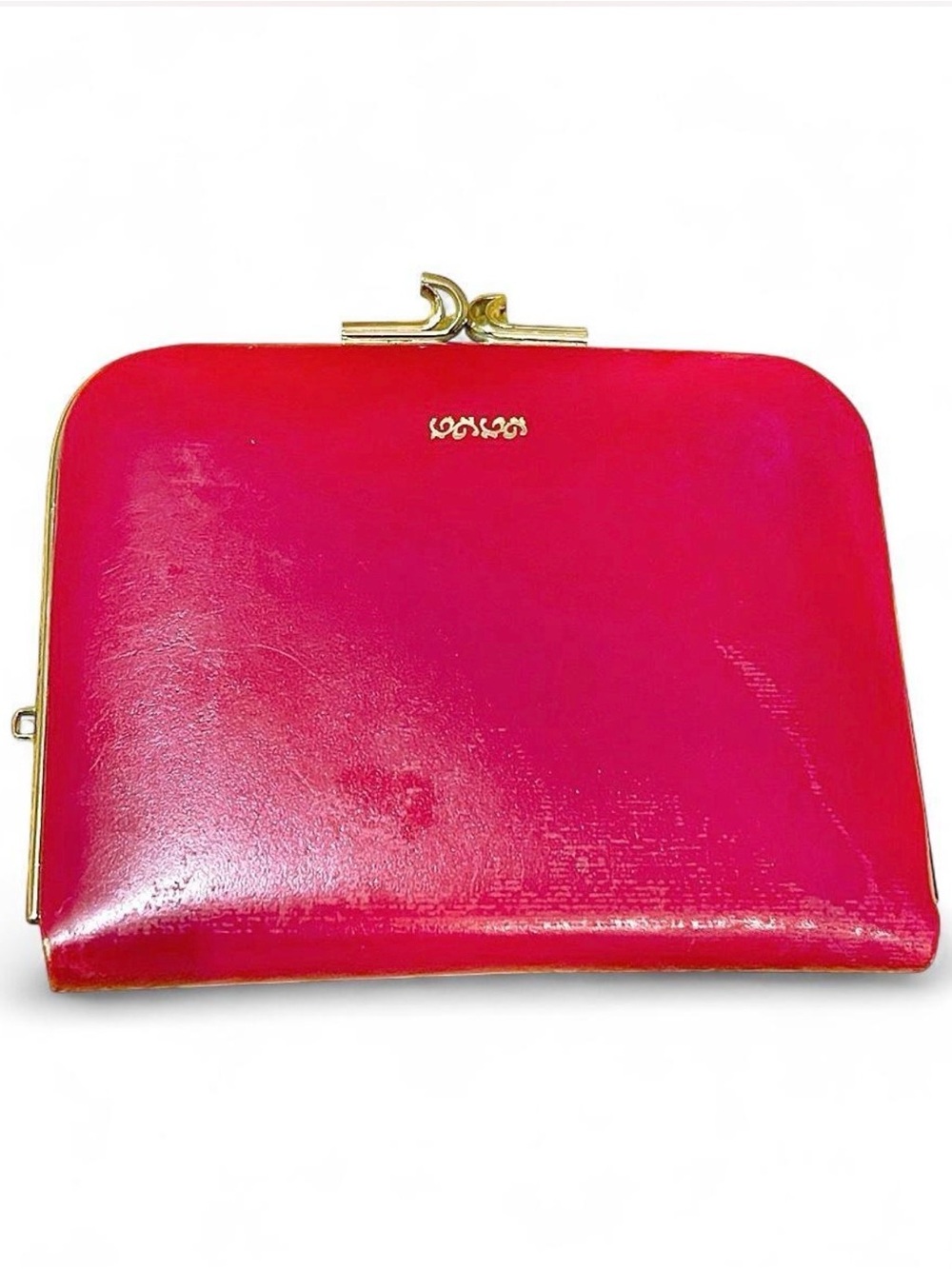 Vintage 1950’s Mid-Century Women's Red Kiss-Lock Mini Wallet with Gold Hardware